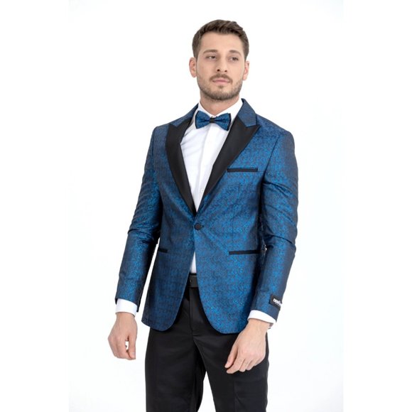 Derman Blue Patterned Shiny Fabric Tuxedo - Picture 5 of 7